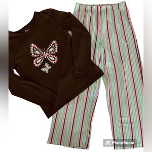 Circo Butterfly Striped Pajamas Set Long Sleeve Brown Pink Girls Size L 10-12
